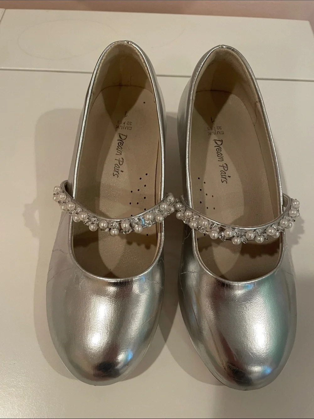 Dream Pairs Silver Pearl-Embellished Mary Jane Shoes